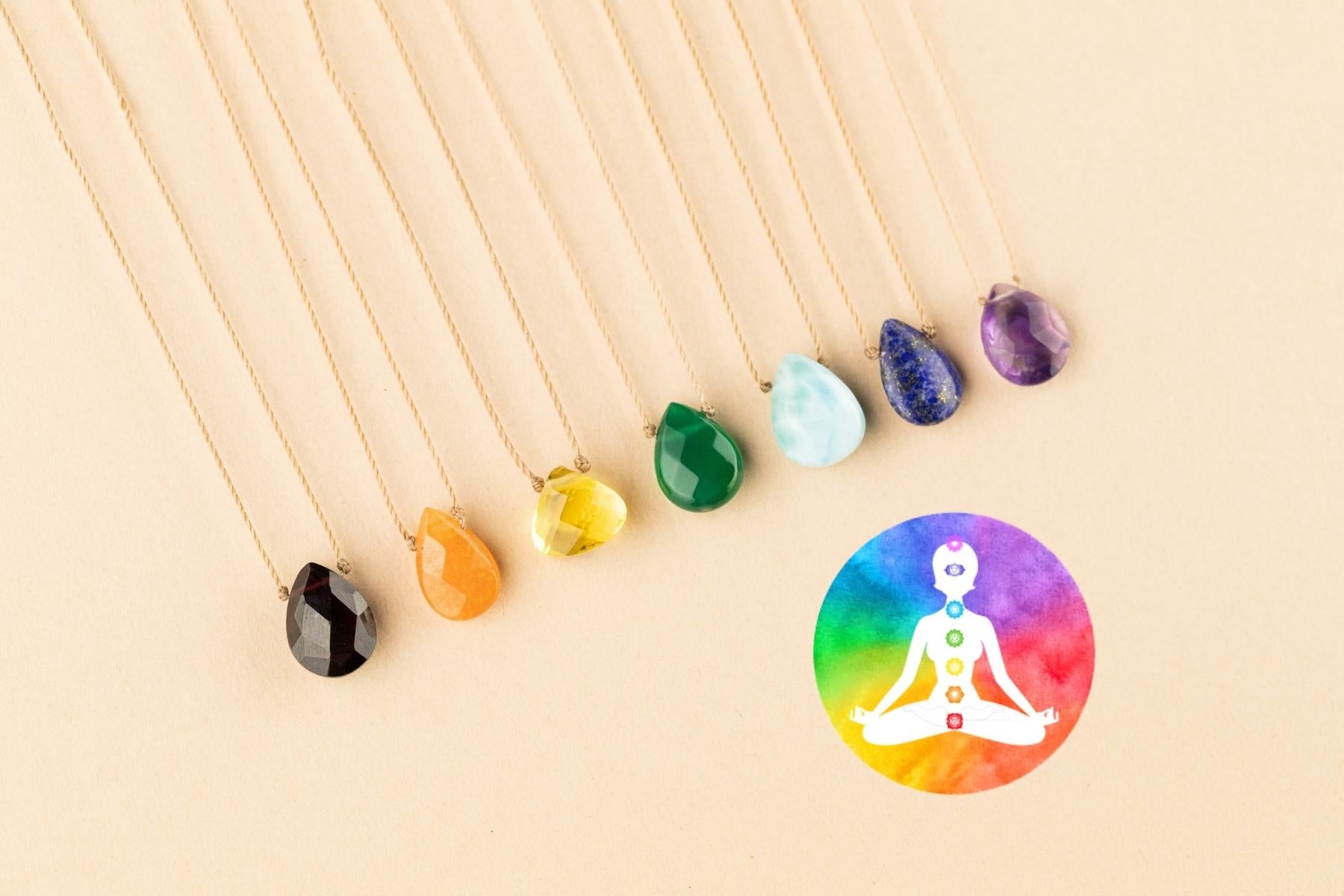 7 Chakra Crystal Point Necklace | Black Cord Chakra Necklace for Men