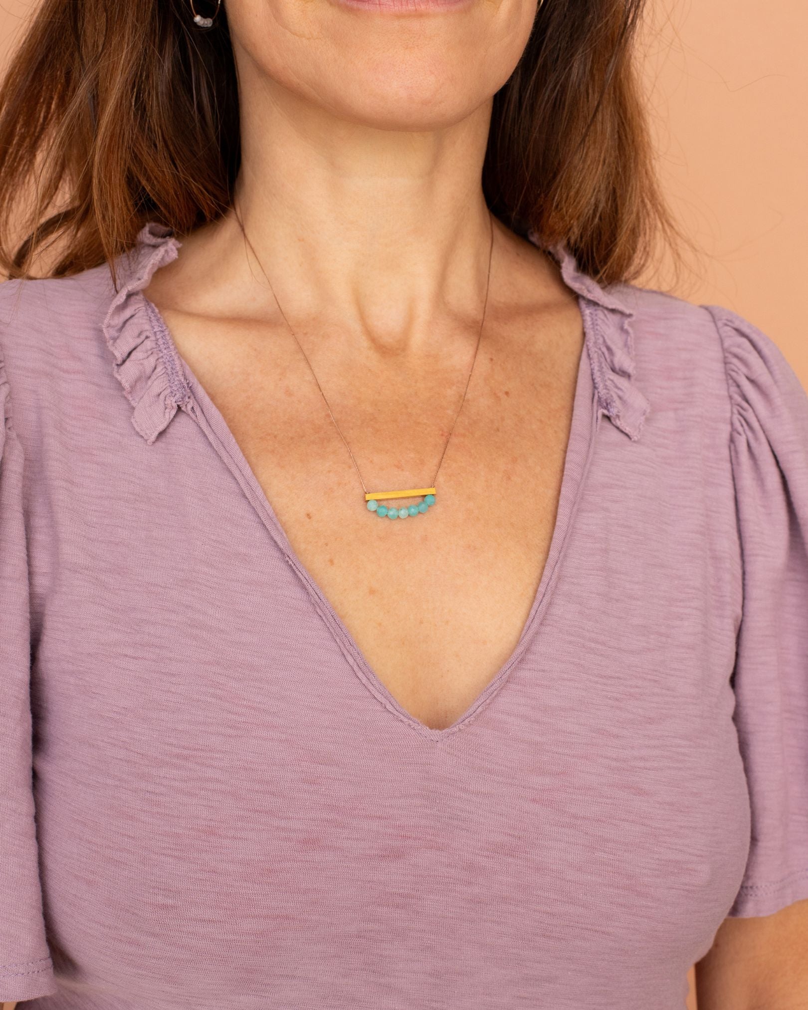 Amazonite Gold Bar Necklace for Courage & Truth | SoulKu