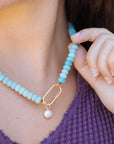 Limited Edition Amazonite Carabiner Pearl Charm Necklace for You Are Brave