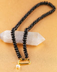 Limited Edition Black Onyx Carabiner Pearl Charm Necklace for Stress Relief