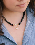 Limited Edition Black Onyx Carabiner Pearl Charm Necklace for Stress Relief