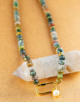 Limited Edition Fancy Jasper Carabiner Pearl Charm Necklace for Peace
