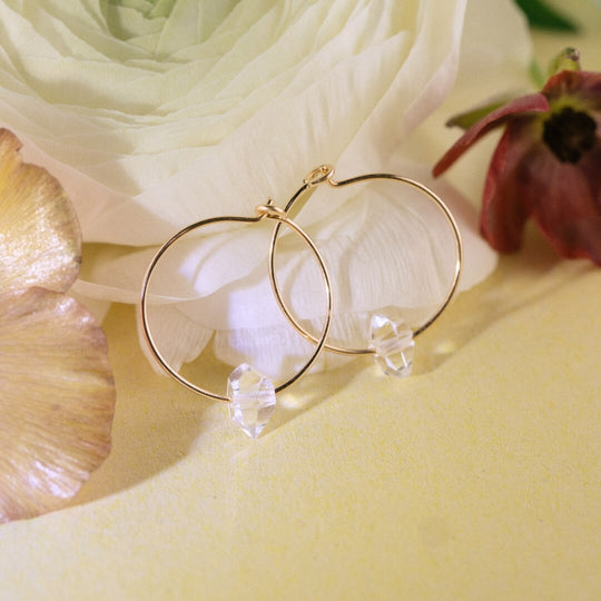 Herkimer Diamond 14k Gold Hoops for Tranquility