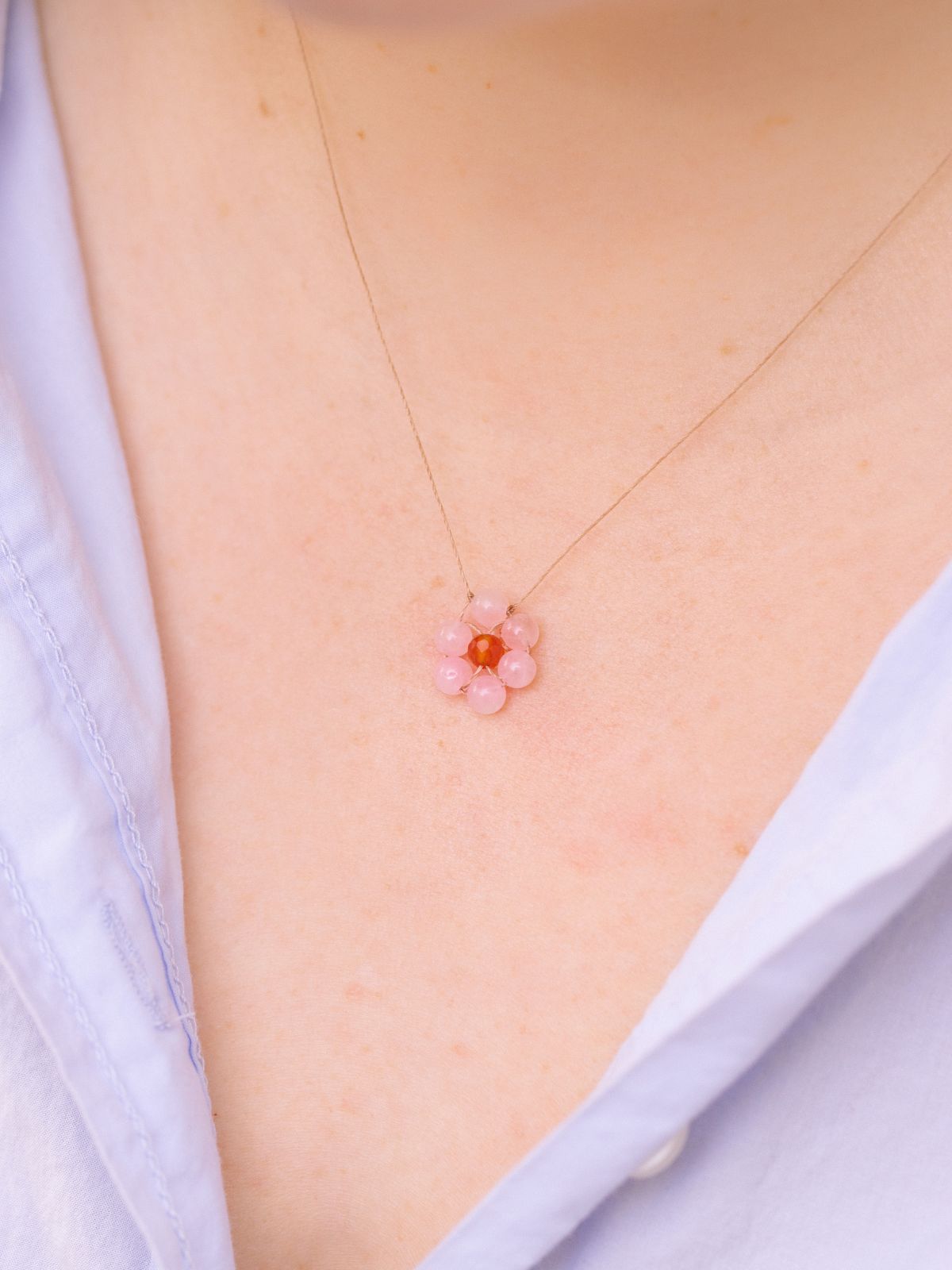 Limited Edition Rose Quartz and Carnelian Flower Necklace for