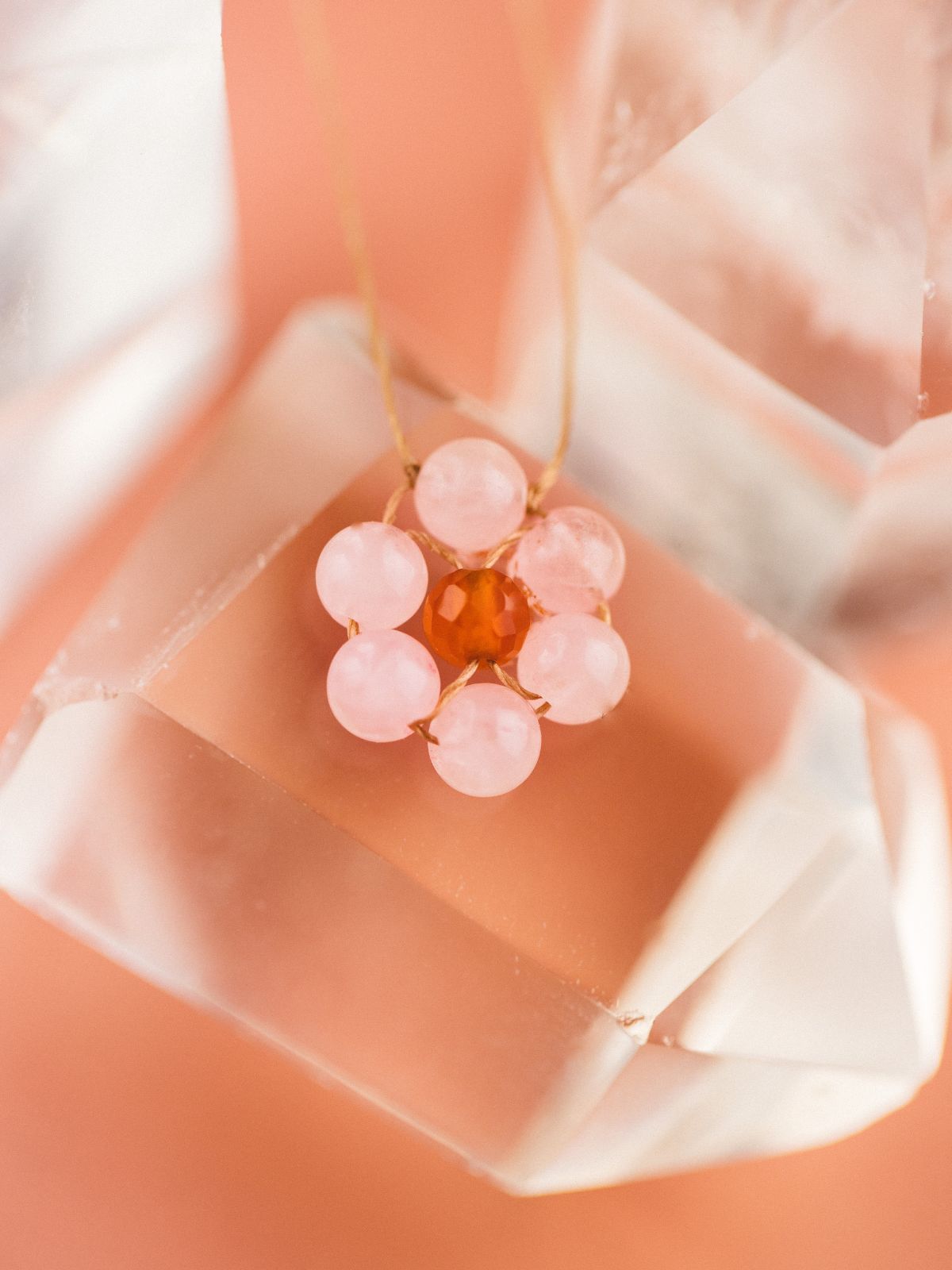 Limited Edition Rose Quartz and Carnelian Flower Necklace for