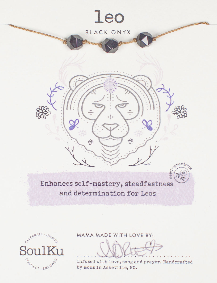 Black Onyx Zodiac Necklace for Leo 7/23 8/22 SoulKu