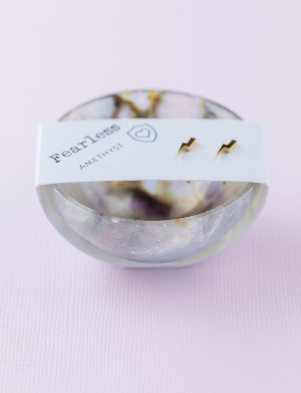 Amethyst Bowl &amp; Gold Lightning Bolt Studs Fearless Set