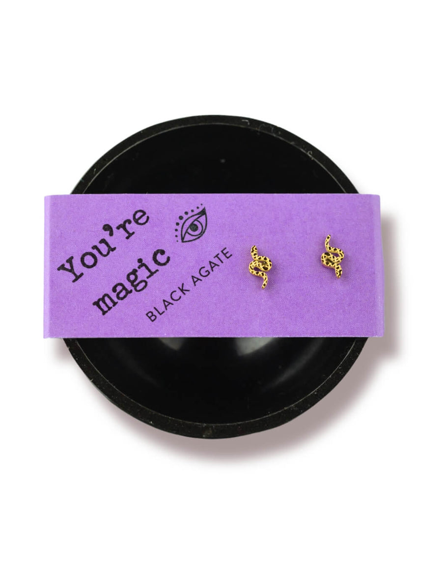 Black Agate Bowl & Gold Snake Studs You're Magic Set