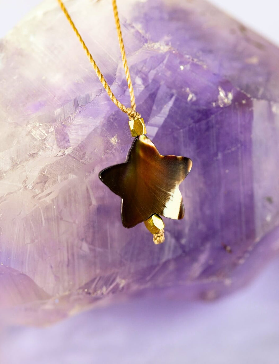 Brown Mother of Pearl Super Power Star Necklace