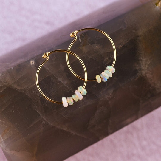 Limited Edition Ethiopian Opal 14k Gold Hoops for Amazing Mom