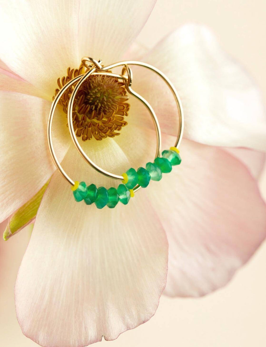 Limited Edition Lucky Green Agate Gold Hoop Earrings