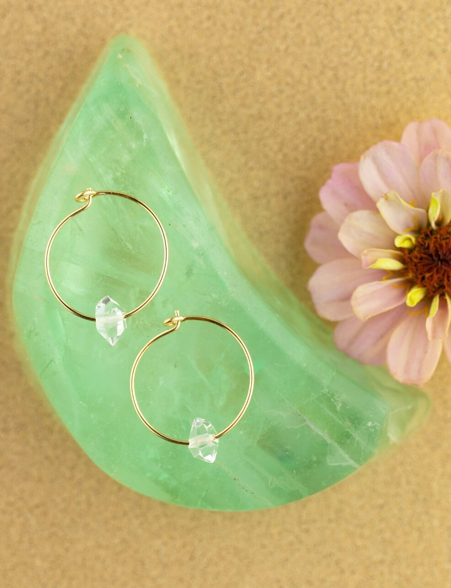 Herkimer Diamond Gold Hoop Earrings for Tranquility
