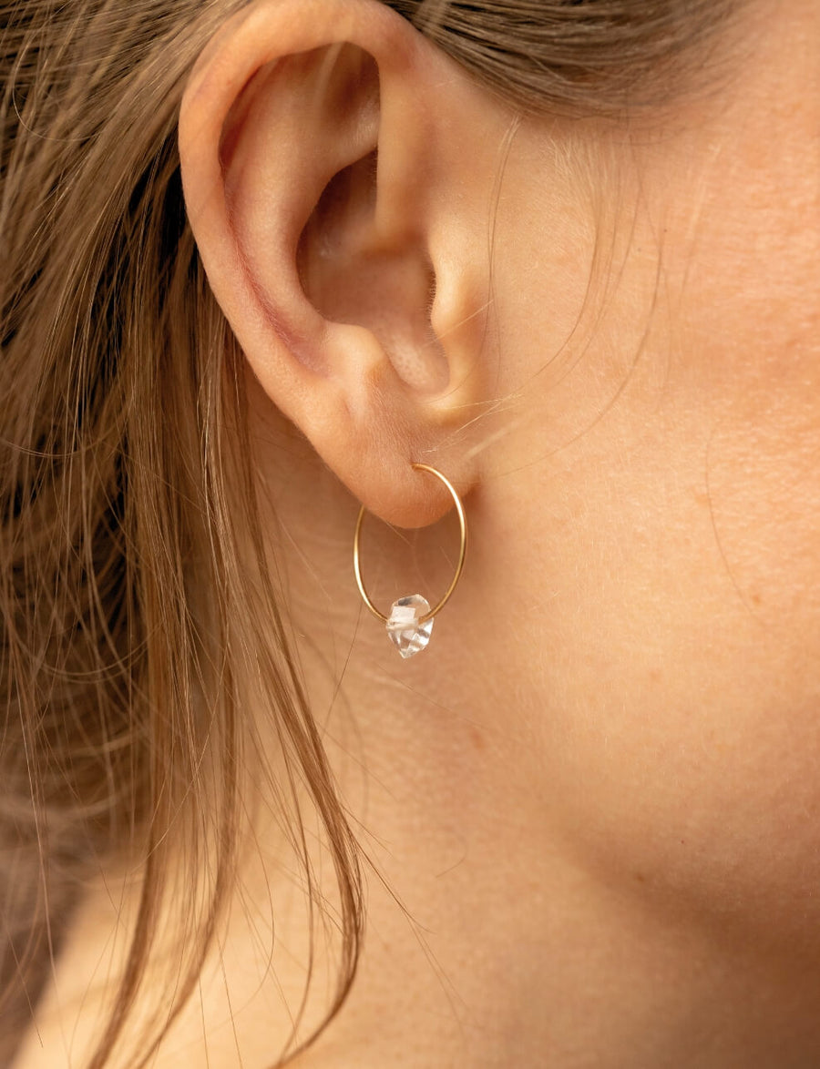 Herkimer Diamond Gold Hoop Earrings for Tranquility