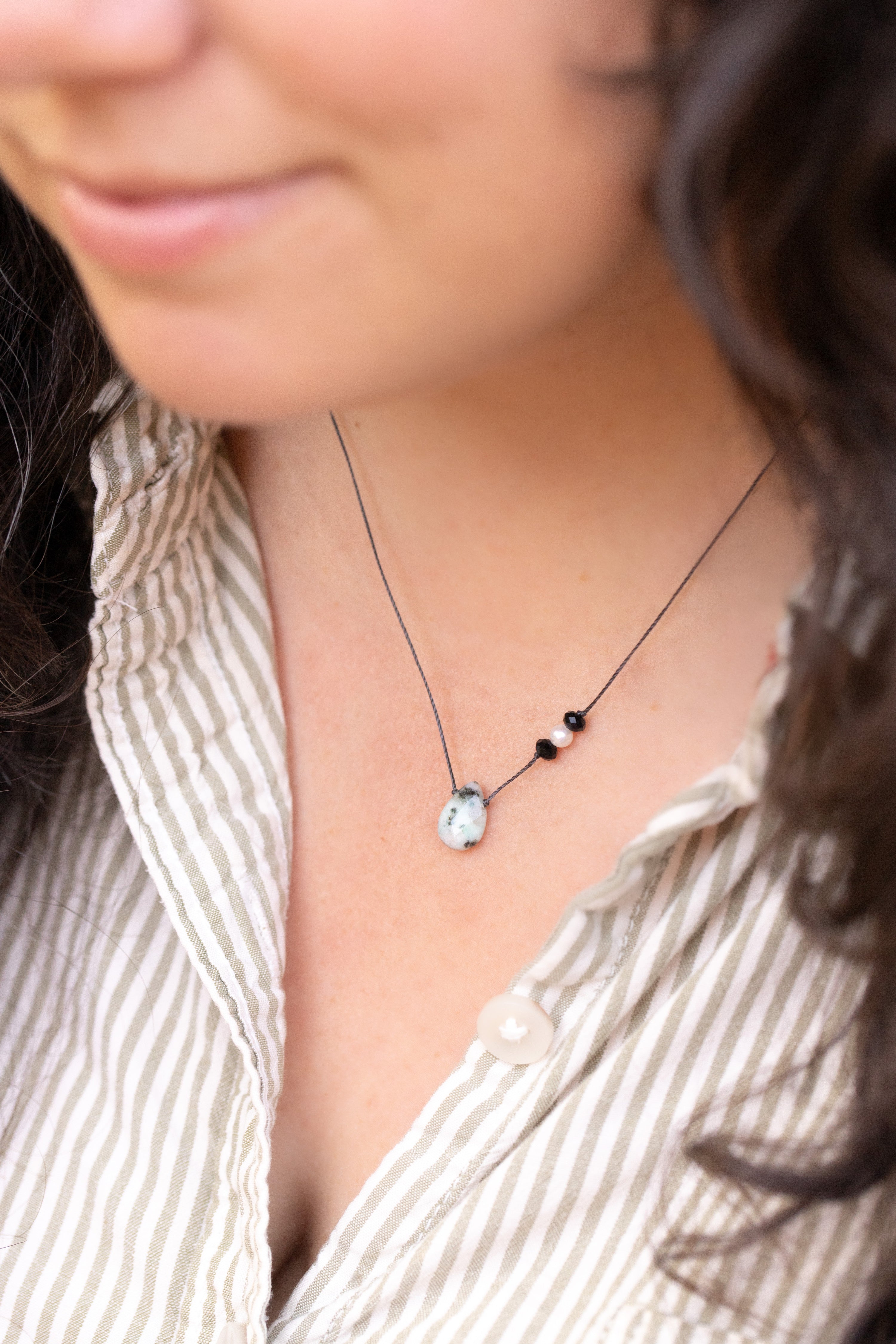 Steady Necklace | Kiwi Jasper, Black Onyx & Pearl | SoulKu