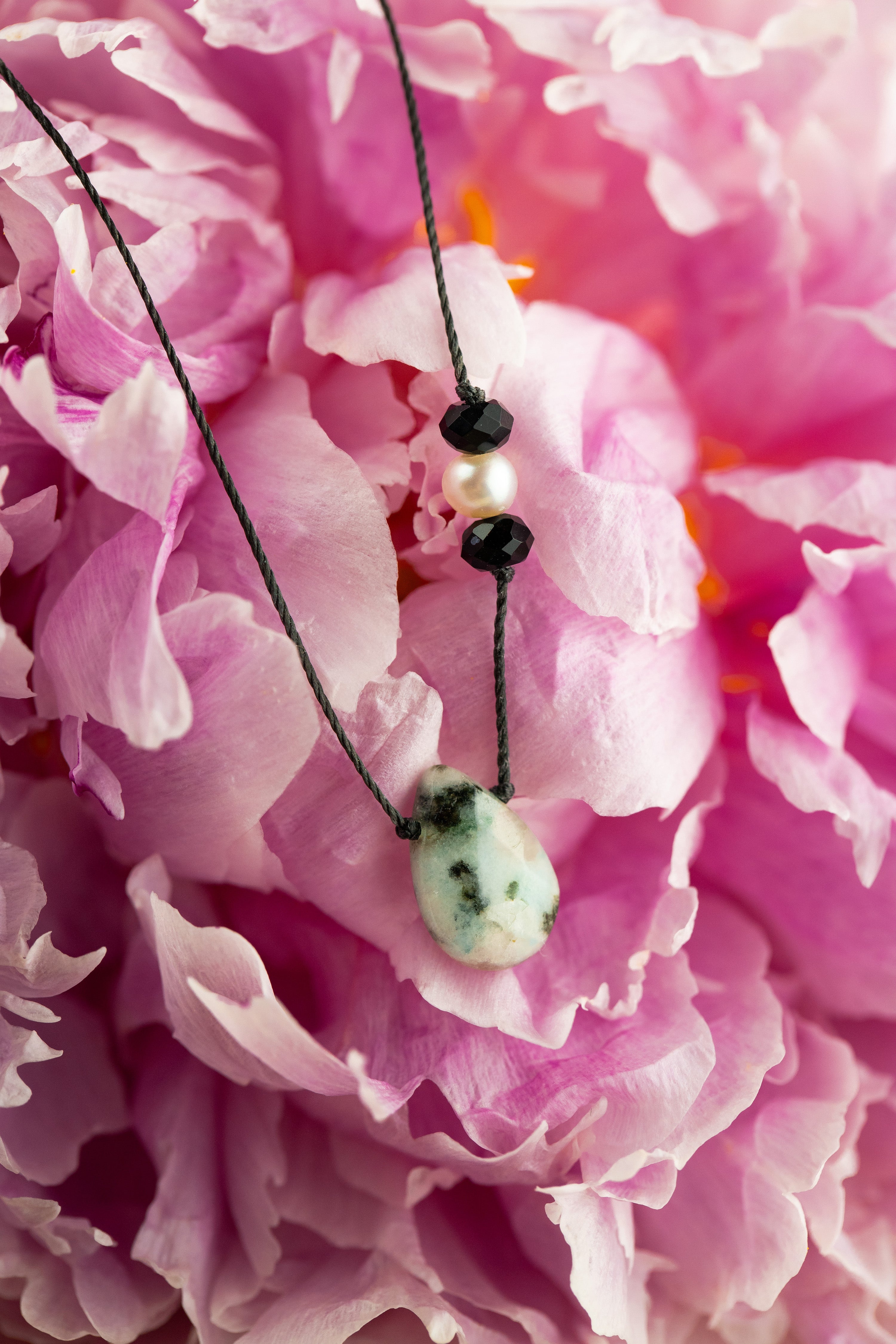 Steady Necklace | Kiwi Jasper, Black Onyx & Pearl | SoulKu