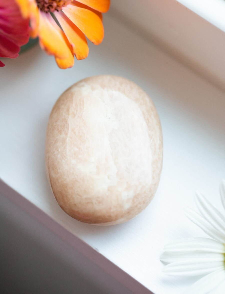 Peach Moonstone Palm Stone for Cherish