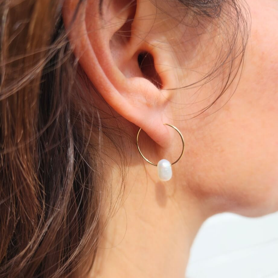 Pearl Gold Hoop Earrings for Goddess