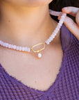 Limited Edition Rose Quartz Carabiner Pearl Charm Necklace