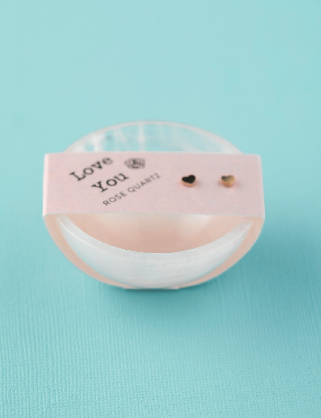 Rose Quartz Bowl &amp; Gold Heart Studs Love You Set