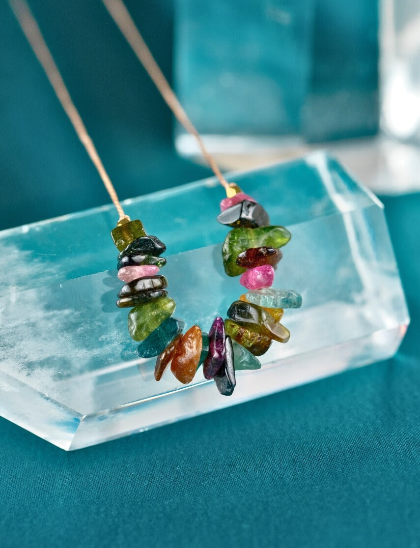 Rainbow Tourmaline Seed Necklace for Happiness