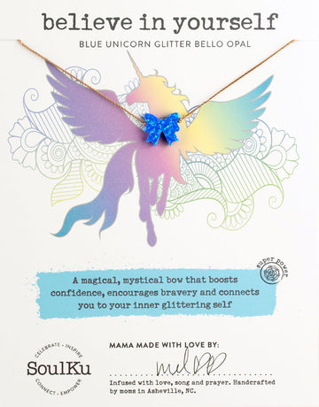 Limited Edition Blue Unicorn Bello Opal Bow Necklace for Believe In Yourself