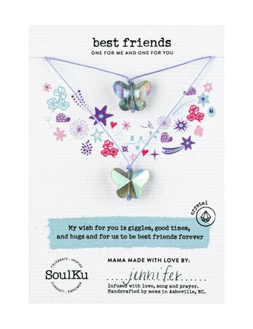 Brilliant Blue Crystal Butterfly Little Wishes KIDS Necklace Set for Best Friends