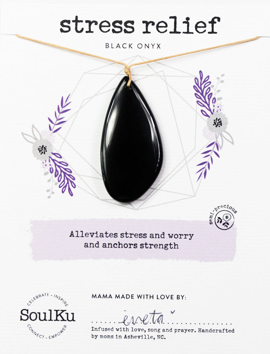 Black Onyx Touchstone Necklace for Stress Relief