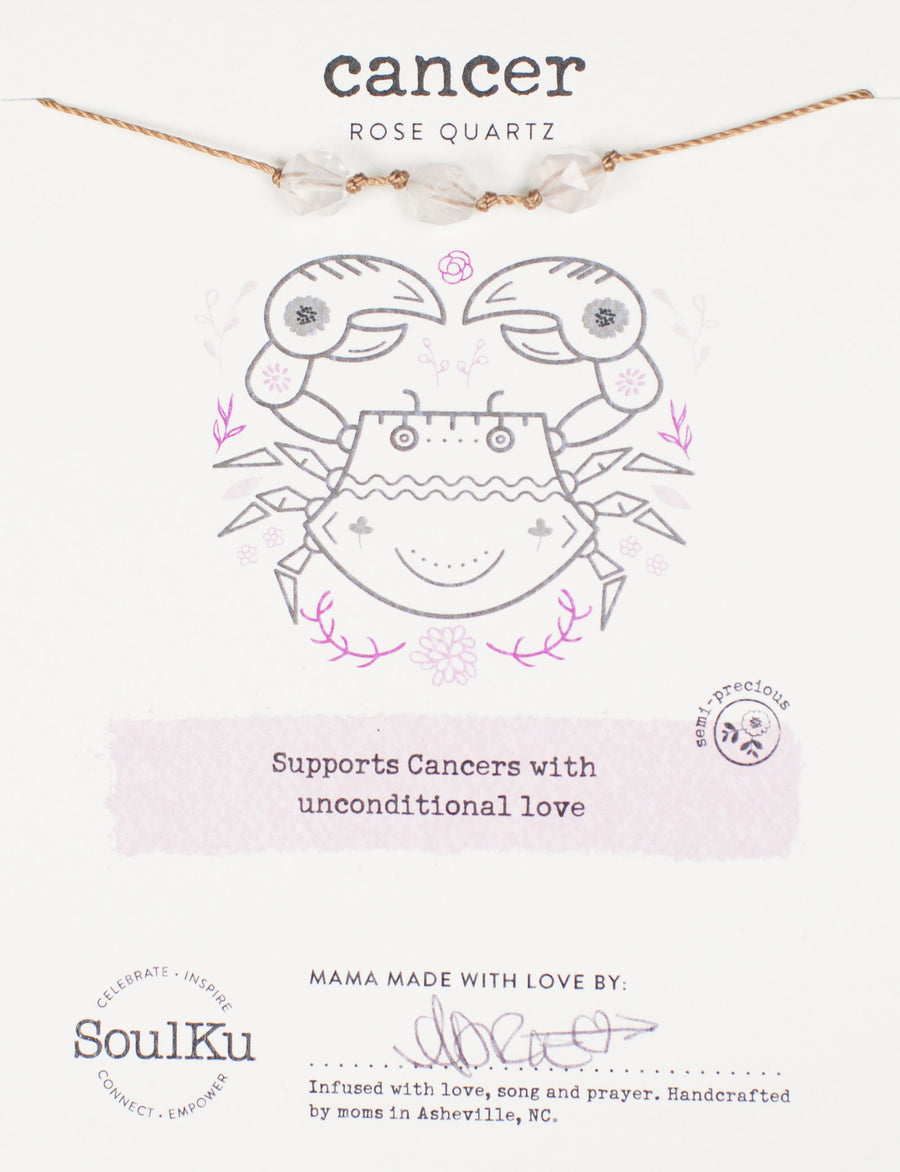 Rose Quartz Zodiac Necklace for Cancer | 6/21 - 7/22